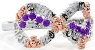 Amethyst White Rose Gold Claddagh Infinity Irish "My Soul Mate" Ring
