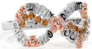 Citrine White Rose Gold Claddagh Infinity Irish "My Soul Mate" Ring