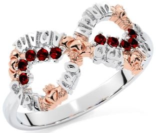 Garnet White Rose Gold Claddagh Infinity Irish "My Soul Mate" Ring