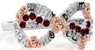 Garnet White Rose Gold Claddagh Infinity Irish "My Soul Mate" Ring