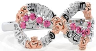 Pink Tourmaline White Rose Gold Claddagh Infinity Irish "My Soul Mate" Ring
