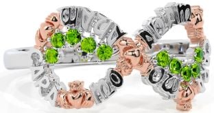 Peridot White Rose Gold Claddagh Infinity Irish "My Soul Mate" Ring
