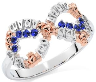 Sapphire White Rose Gold Claddagh Infinity Irish "My Soul Mate" Ring