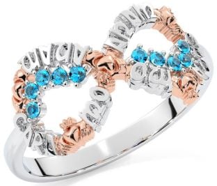 Topaz White Rose Gold Claddagh Infinity Irish "My Soul Mate" Ring