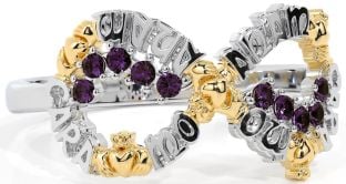 Alexandrite White Yellow Gold Claddagh Infinity Irish "My Soul Mate" Ring
