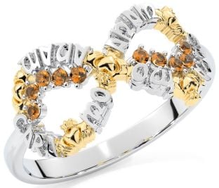 Citrine White Yellow Gold Claddagh Infinity Irish "My Soul Mate" Ring
