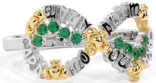 Emerald White Yellow Gold Claddagh Infinity Irish "My Soul Mate" Ring