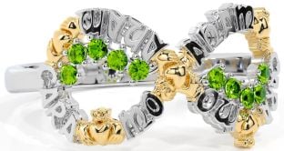 Peridot White Yellow Gold Claddagh Infinity Irish "My Soul Mate" Ring