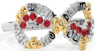 Ruby White Yellow Gold Claddagh Infinity Irish "My Soul Mate" Ring