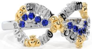 Sapphire White Yellow Gold Claddagh Infinity Irish "My Soul Mate" Ring
