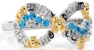 Topaz White Yellow Gold Claddagh Infinity Irish "My Soul Mate" Ring