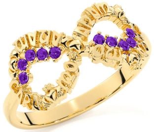 Amethyst Gold Claddagh Infinity Irish "My Soul Mate" Ring