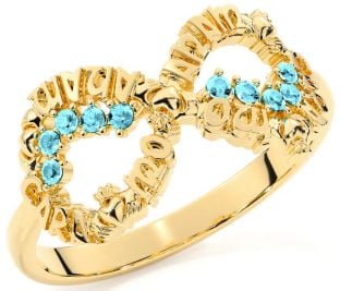 Aquamarine Gold Claddagh Infinity Irish "My Soul Mate" Ring
