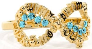 Aquamarine Gold Claddagh Infinity Irish "My Soul Mate" Ring