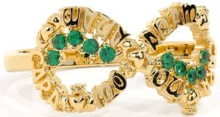Emerald Gold Claddagh Infinity Irish "My Soul Mate" Ring