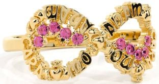 Pink Tourmaline Gold Claddagh Infinity Irish "My Soul Mate" Ring
