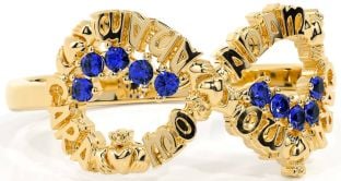 Sapphire Gold Claddagh Infinity Irish "My Soul Mate" Ring