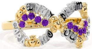 Amethyst White Yellow Gold Claddagh Infinity Irish "My Soul Mate" Ring
