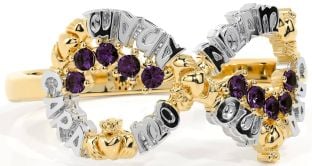 Alexandrite White Yellow Gold Claddagh Infinity Irish "My Soul Mate" Ring