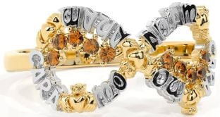 Citrine White Yellow Gold Claddagh Infinity Irish "My Soul Mate" Ring