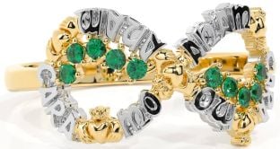 Emerald White Yellow Gold Claddagh Infinity Irish "My Soul Mate" Ring