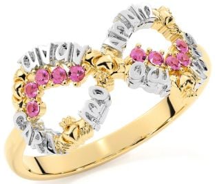 Pink Tourmaline White Yellow Gold Claddagh Infinity Irish "My Soul Mate" Ring