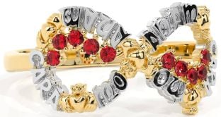 Ruby White Yellow Gold Claddagh Infinity Irish "My Soul Mate" Ring