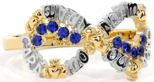 Sapphire White Yellow Gold Claddagh Infinity Irish "My Soul Mate" Ring