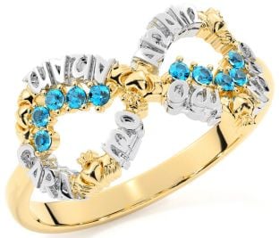 Topaz White Yellow Gold Claddagh Infinity Irish "My Soul Mate" Ring
