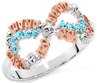 Aquamarine Rose Gold Silver Claddagh Infinity Irish "My Soul Mate" Ring
