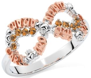 Citrine Rose Gold Silver Claddagh Infinity Irish "My Soul Mate" Ring