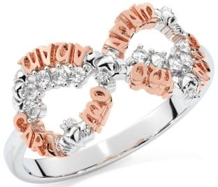 Diamond Rose Gold Silver Claddagh Infinity Irish "My Soul Mate" Ring