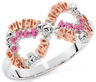 Pink Tourmaline Rose Gold Silver Claddagh Infinity Irish "My Soul Mate" Ring