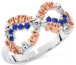 Sapphire Rose Gold Silver Claddagh Infinity Irish "My Soul Mate" Ring