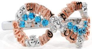 Topaz Rose Gold Silver Claddagh Infinity Irish "My Soul Mate" Ring
