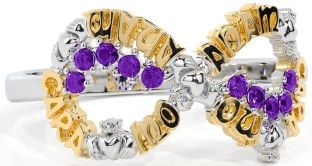 Amethyst Gold Silver Claddagh Infinity Irish "My Soul Mate" Ring