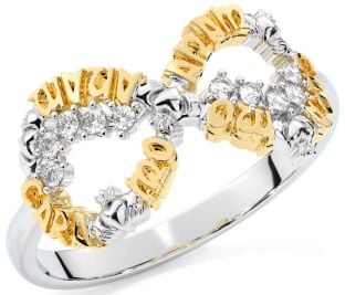 Diamond Gold Silver Claddagh Infinity Irish "My Soul Mate" Ring