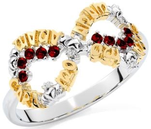 Garnet Gold Silver Claddagh Infinity Irish "My Soul Mate" Ring
