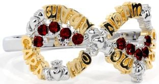 Garnet Gold Silver Claddagh Infinity Irish "My Soul Mate" Ring