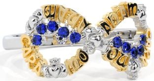 Sapphire Gold Silver Claddagh Infinity Irish "My Soul Mate" Ring