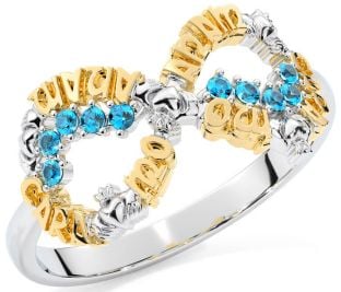 Topaz Gold Silver Claddagh Infinity Irish "My Soul Mate" Ring