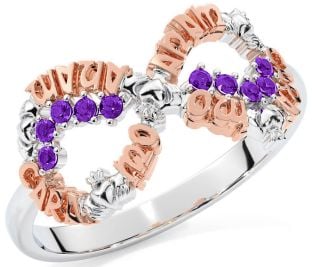 Amethyst White Rose Gold Claddagh Infinity Irish "My Soul Mate" Ring