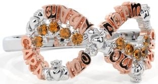 Citrine White Rose Gold Claddagh Infinity Irish "My Soul Mate" Ring