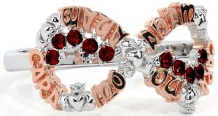Garnet White Rose Gold Claddagh Infinity Irish "My Soul Mate" Ring