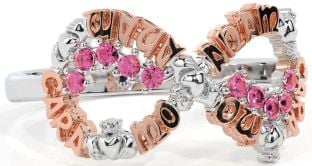 Pink Tourmaline White Rose Gold Claddagh Infinity Irish "My Soul Mate" Ring