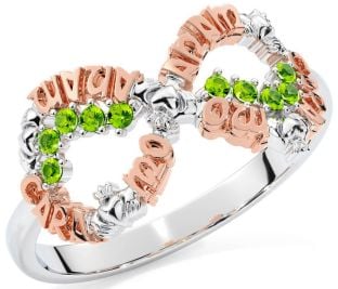 Peridot White Rose Gold Claddagh Infinity Irish "My Soul Mate" Ring