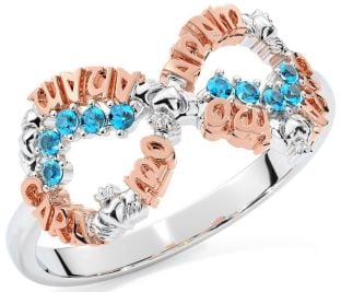 Topaz White Rose Gold Claddagh Infinity Irish "My Soul Mate" Ring