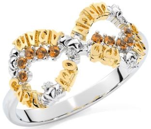 Citrine White Yellow Gold Claddagh Infinity Irish "My Soul Mate" Ring