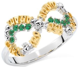 Emerald White Yellow Gold Claddagh Infinity Irish "My Soul Mate" Ring
