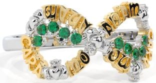 Emerald White Yellow Gold Claddagh Infinity Irish "My Soul Mate" Ring